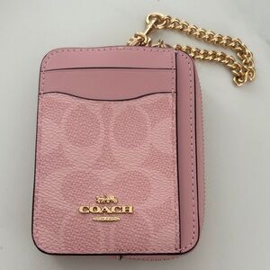 Coach Blush Card Holder with Gold Chain